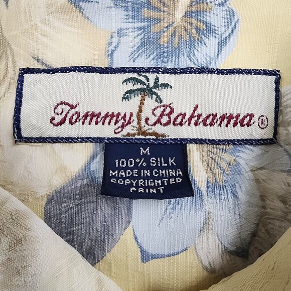 Tommy Bahama Shirt Mens Medium Yellow Silk Button Up Hawaiian Camp Loop Collar - Picture 2 of 16
